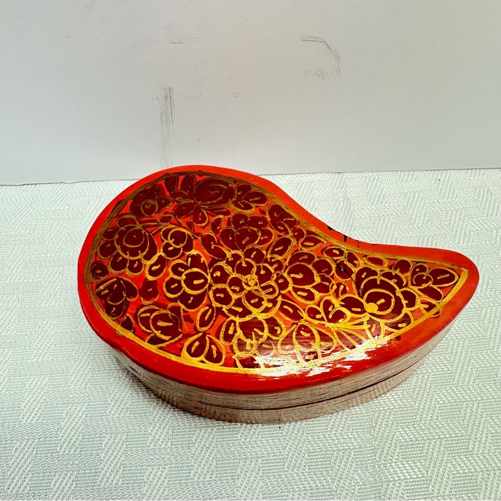 Red Decorative Paisley Jewelry Box - Hand-Painted Accent by MATR BOOMIE